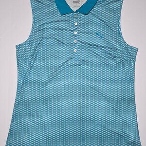 Puma Womens Teal Blue and White Sleeveless Blouse Size Large